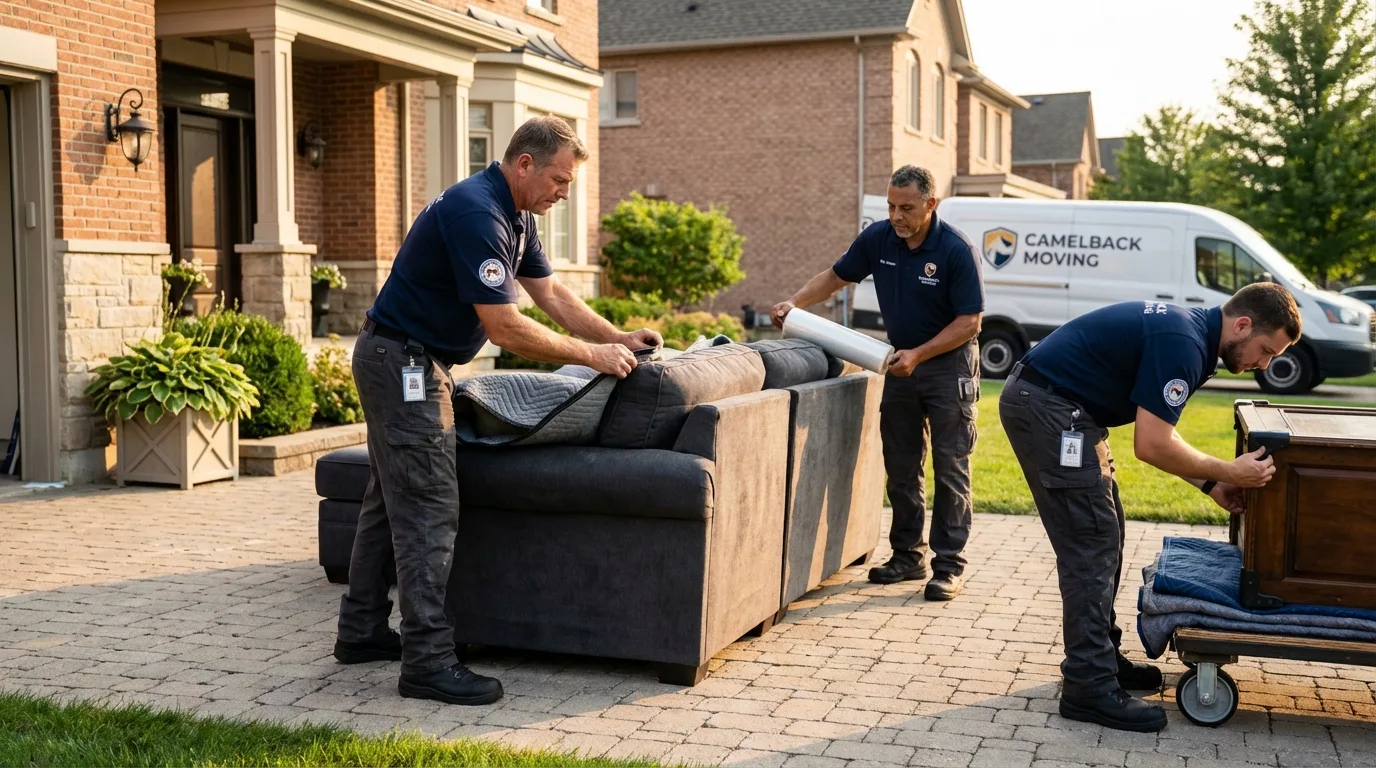 Large estate moving crew wrapping furniture in Skokie, IL
